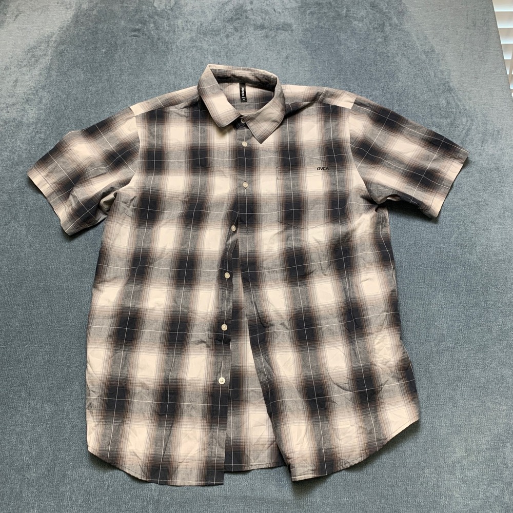 RVCA Shirt Mens XL Multicolor Plaid Chest Pockets Short Sleeve Summer Button Up